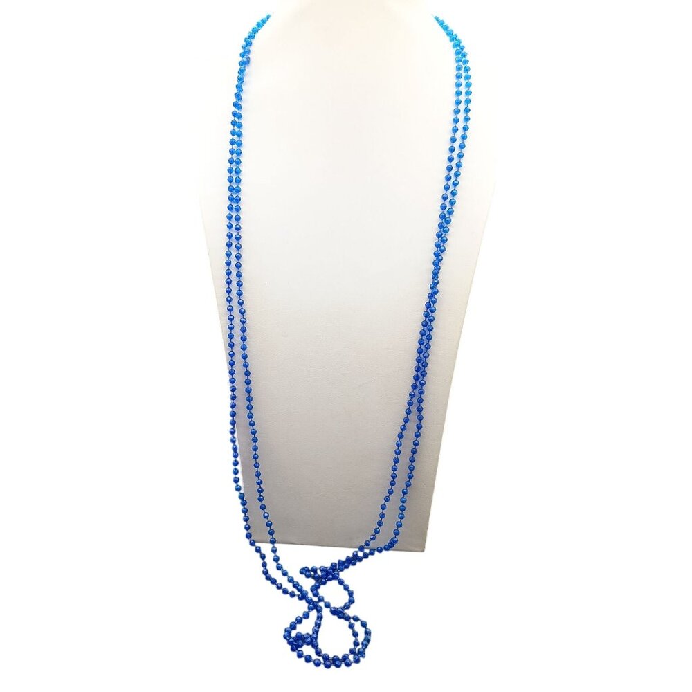 Vintage Cerulean Blue Double Strand Necklace, Super Long Early Plastic Flapper